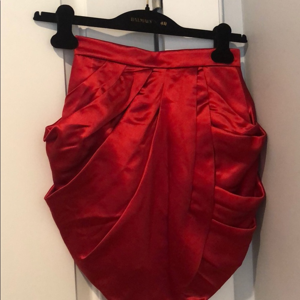H&M x Balmain Red Satin Skirt